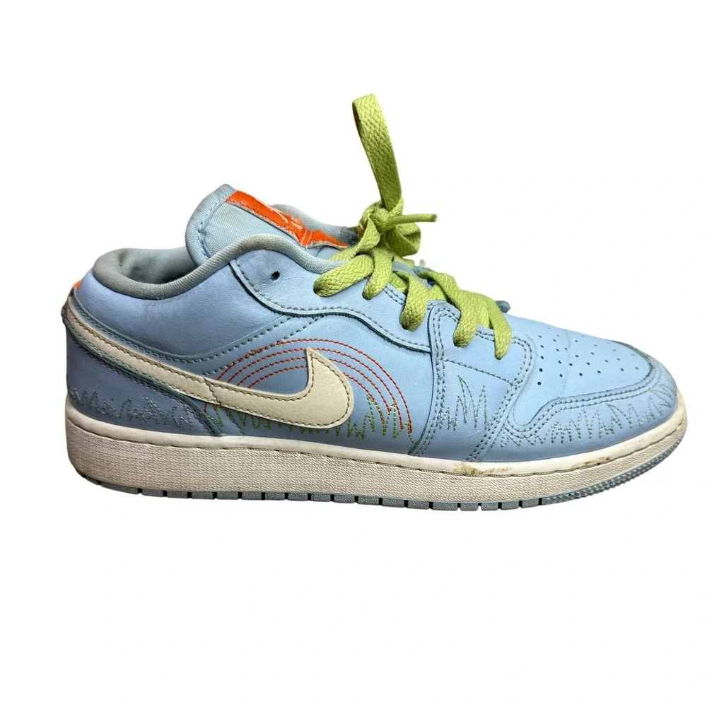 Nike Air Jordan 1 Low SE Youth 6.5Y Light‎ Blue Lime Sneakers DO8227-400